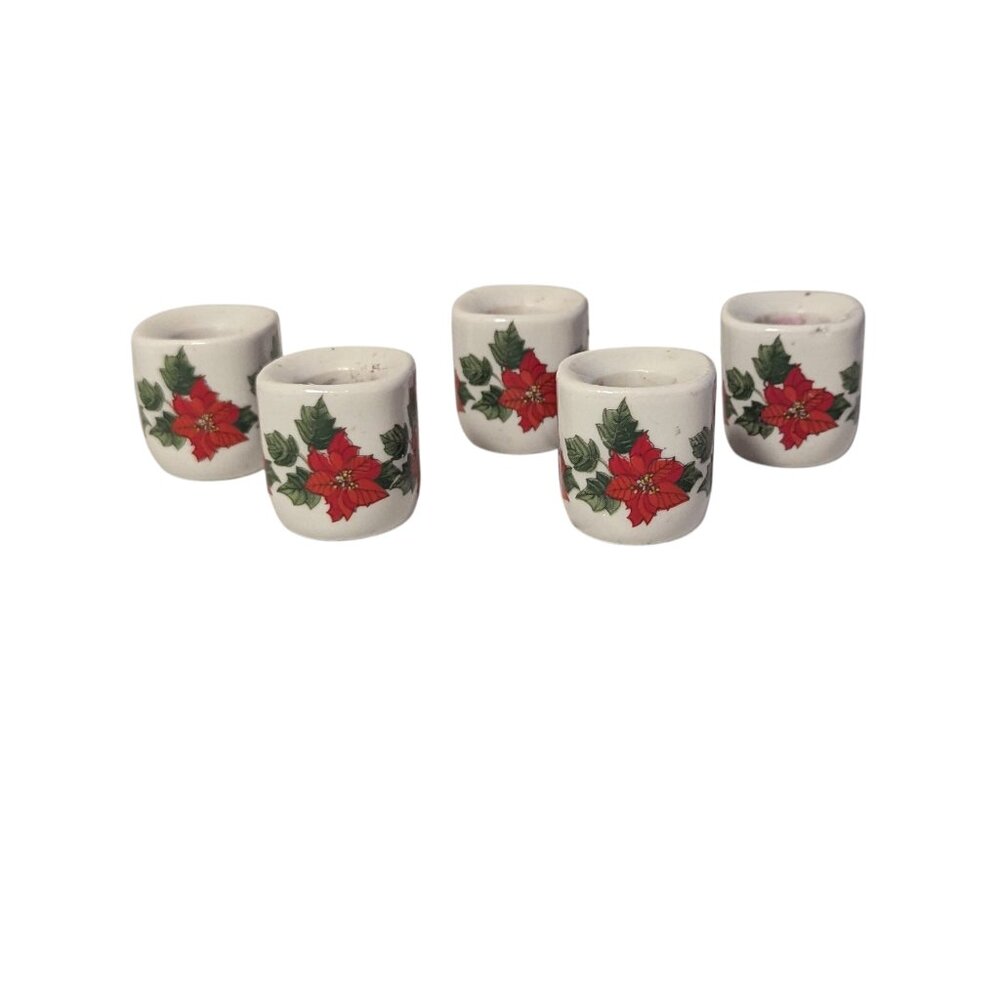 Vintage Miniature Ceramic Candle Holder Poinsettias 5 Funny Designs W. Germany